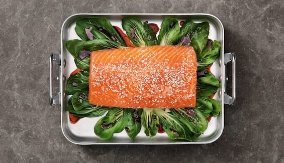Norwegian Salmon with Teriyaki, Sesame Seeds and Pak Choi