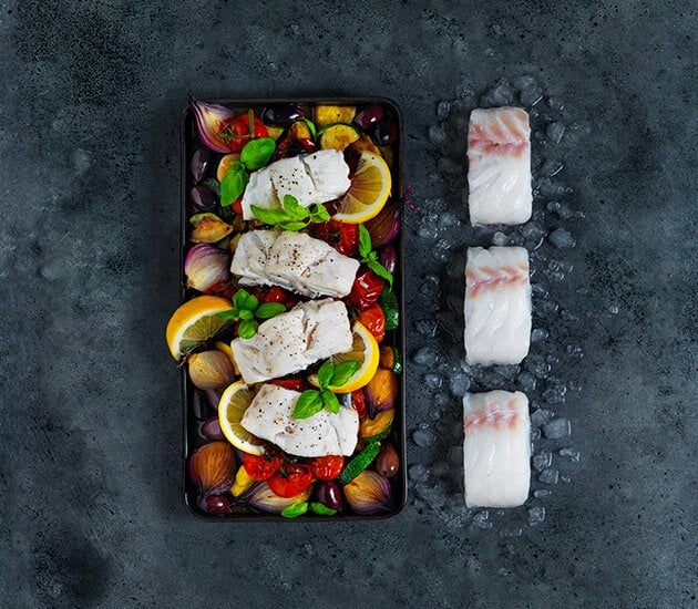 Baked Norwegian cod with vegetables