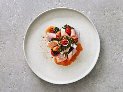 Herring with gooseberries and savoy cabbage