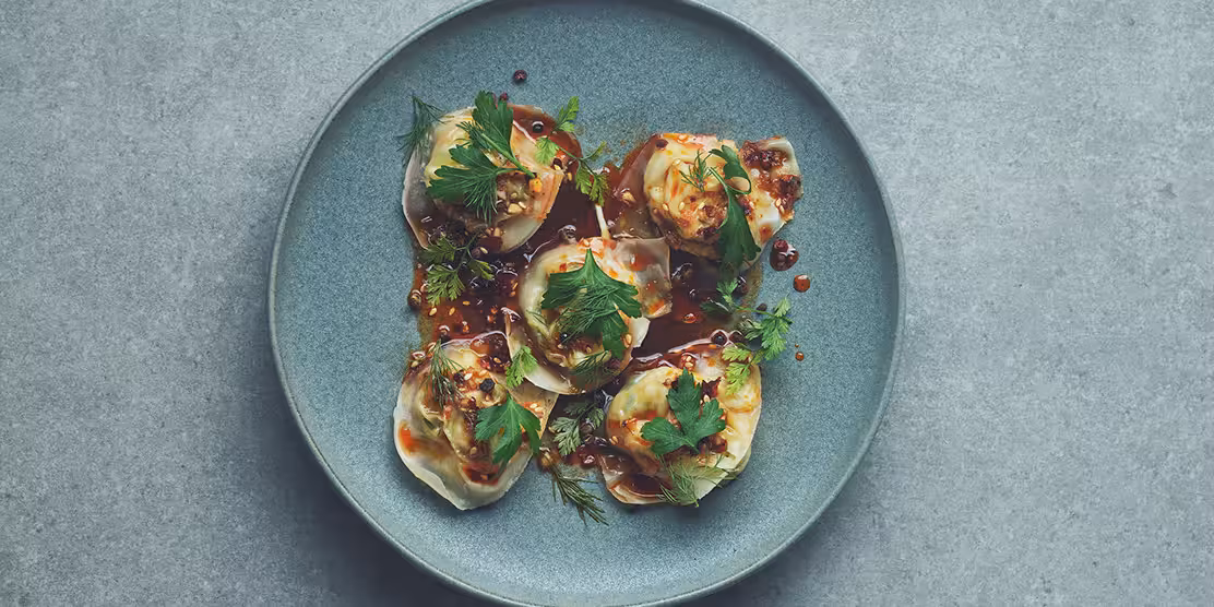 Asian-style Norwegian Red King Crab dumplings