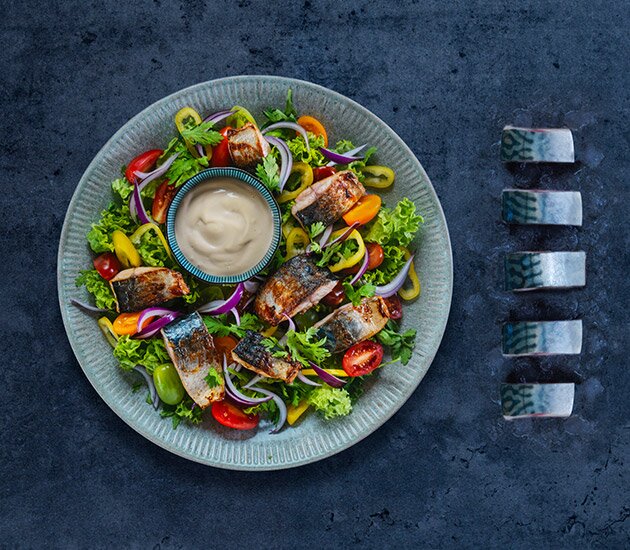 Norwegian mackerel teriyaki salad