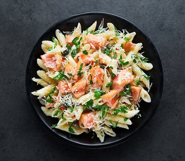 Penne pasta with Norwegian salmon