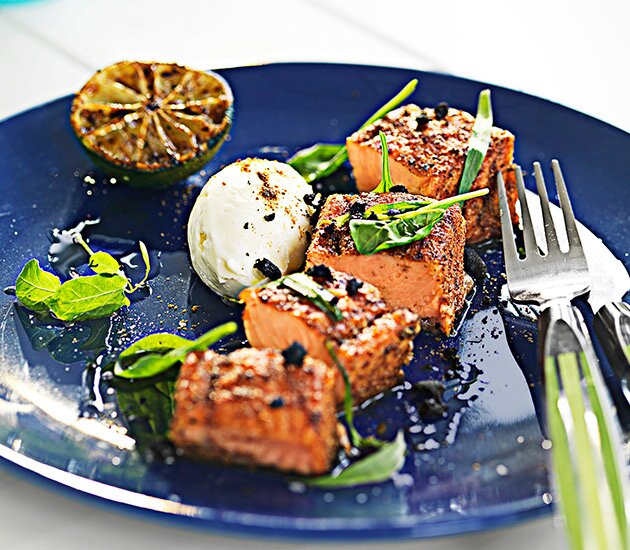 Grilled Norwegian Salmon with Fennel and Feta Dressing