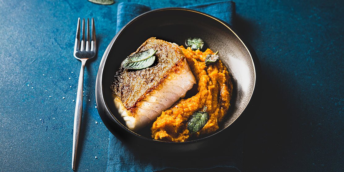 Norwegian skrei with sage butter and pumpkin purée