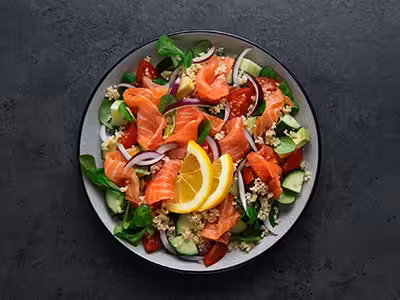 Quinoa salad with Norwegian smoked salmon