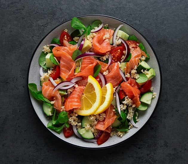 Quinoa salad with Norwegian smoked salmon