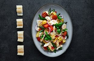 Norwegian stockfish salad with asparagus
